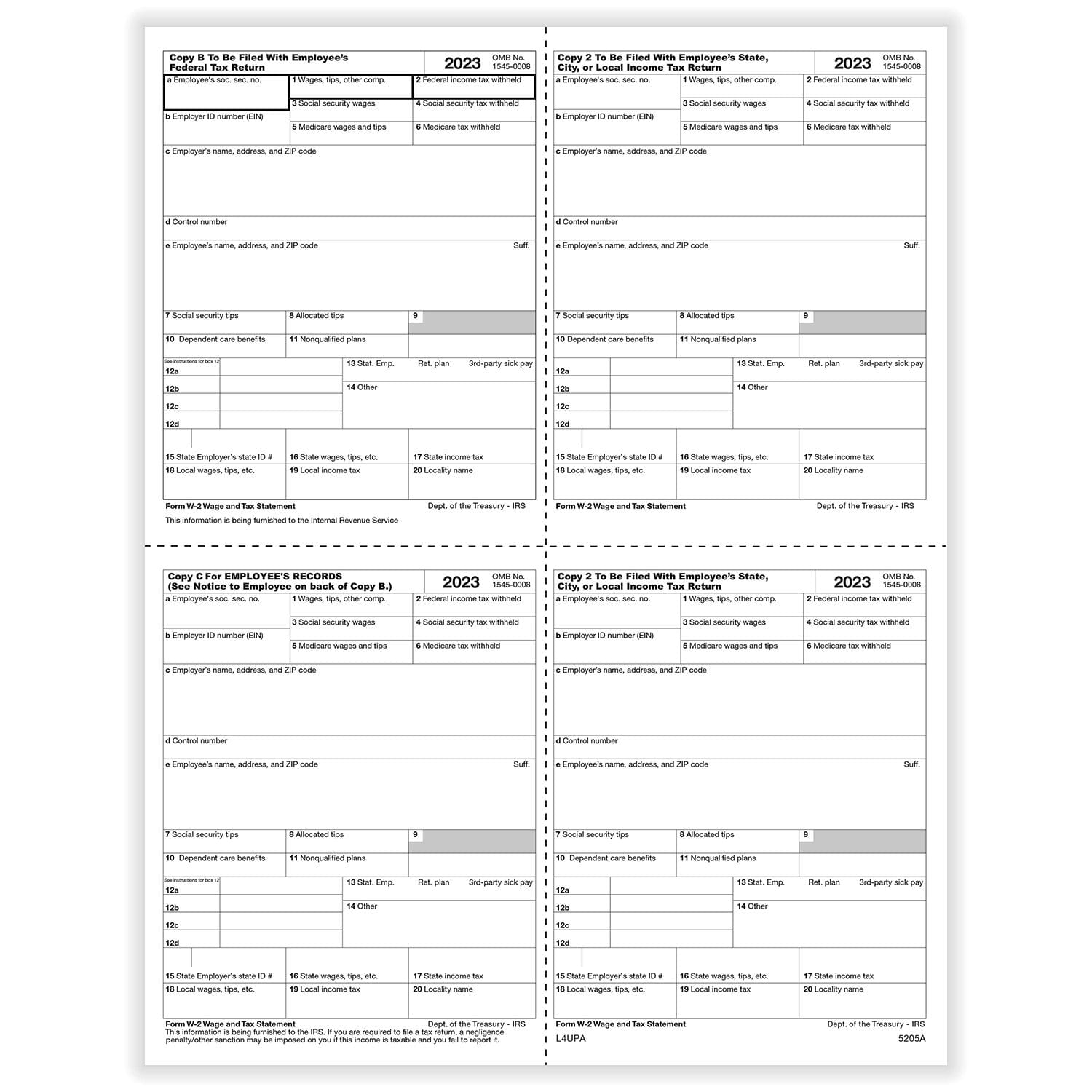 TFP W-2 P-Style 4-Up Employee’s Copies B, C, 2, 2 Combined - Pack of 500