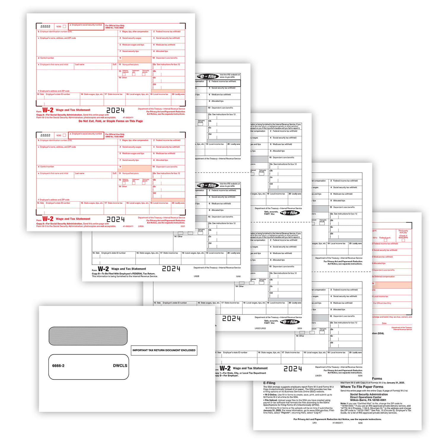 TFP W-2 Packaged Laser Sets for Electronic Filing, 4-Part, 50 Employees (with Envelopes)