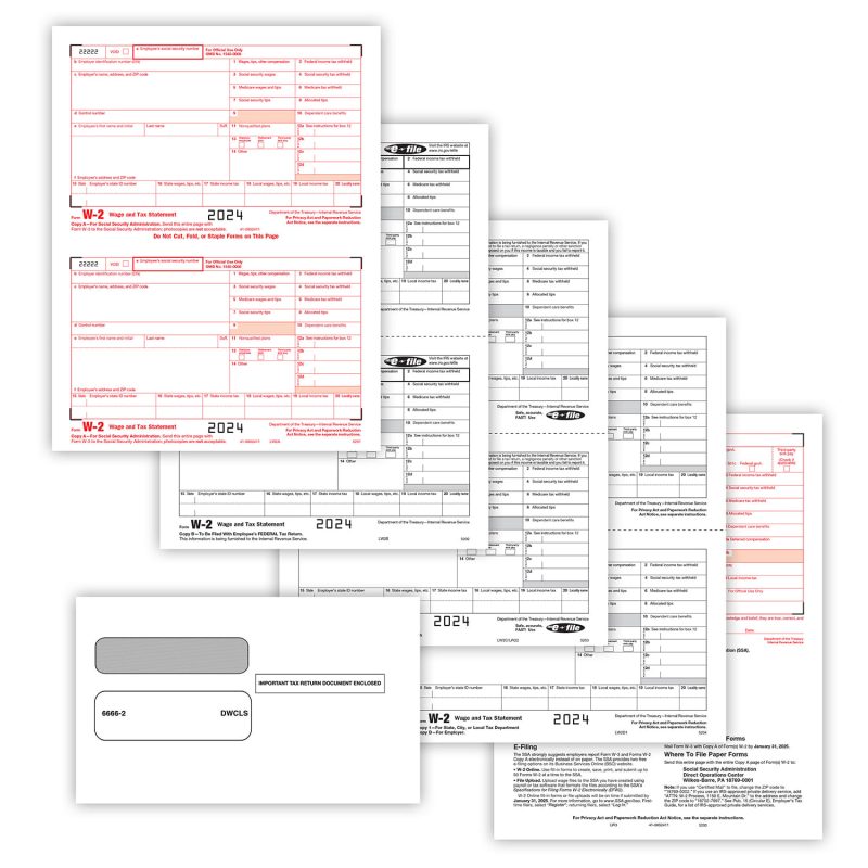 TFP W-2 Packaged Laser Sets for Electronic Filing, 4-Part, 50 Employees (with Envelopes)