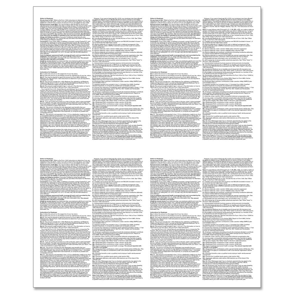 W-2 Blank, 4-Up, w/ Backer Instructions, Pack of 500 - Image 2