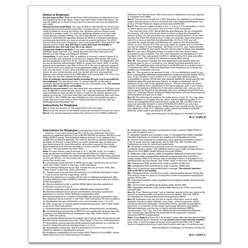 TFP W-2 Employee’s Copies B & C Combined- Pack of 100 - Image 2
