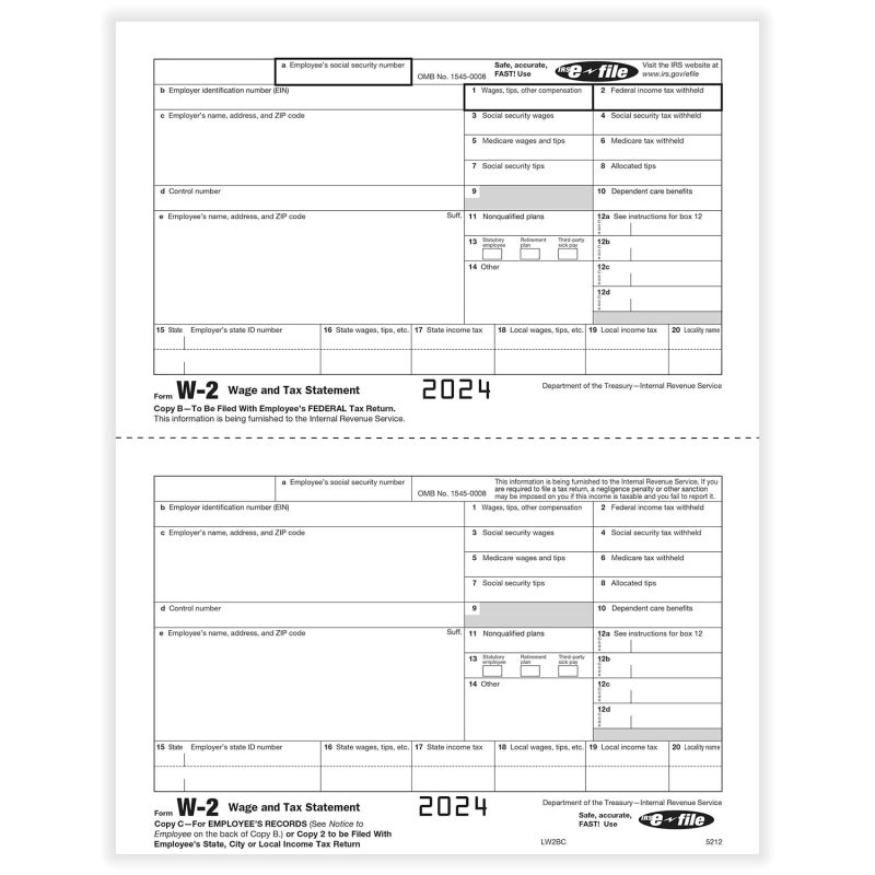 TFP W-2 Employee’s Copies B & C Combined- Pack of 1000