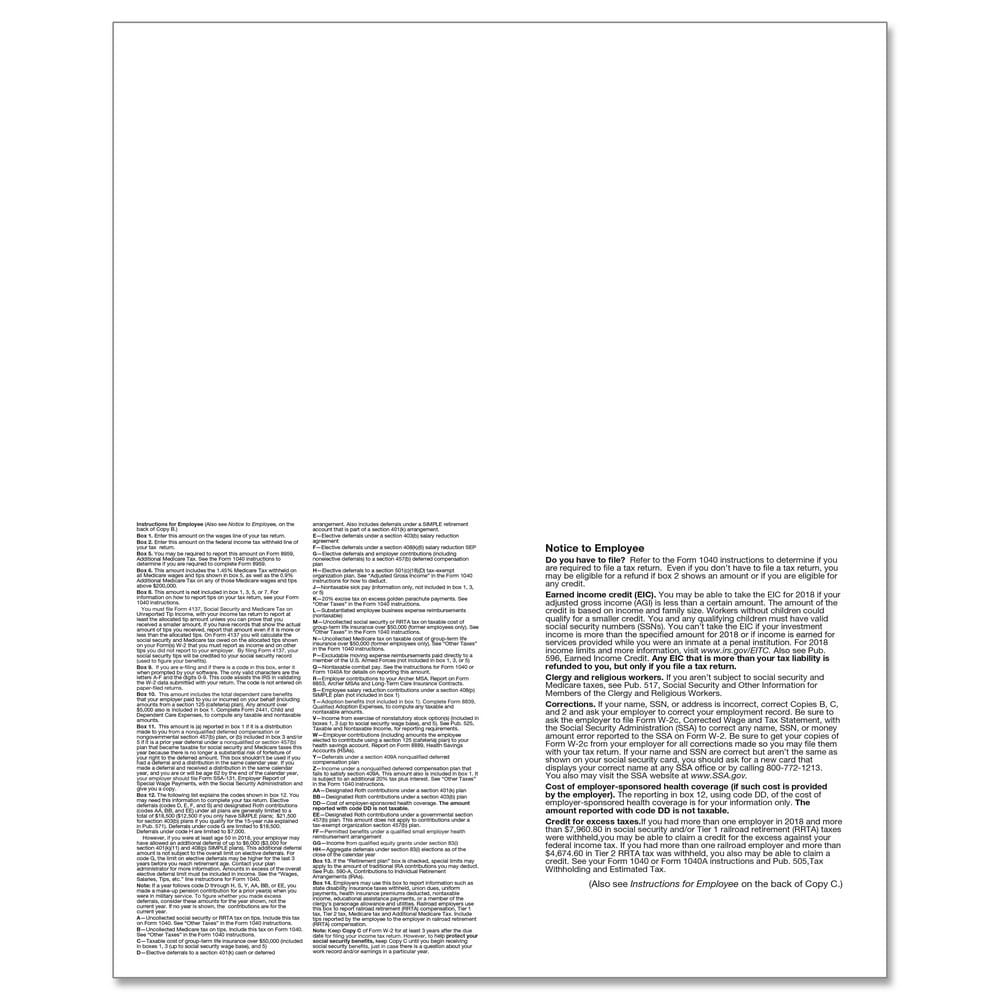 TFP W-2 M-Style Alternate 4-Up Employee’s Copies B, C, 2, 2 - Pack of 500