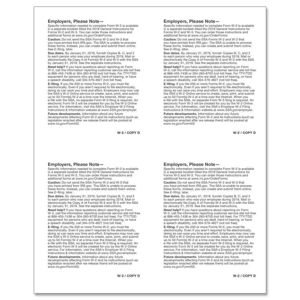 TFP W-2 M-Style Alternate 4-Up Employer’s Copies 1/D, 1/D, 1/D, 1/D - Pack of 500 - Image 2