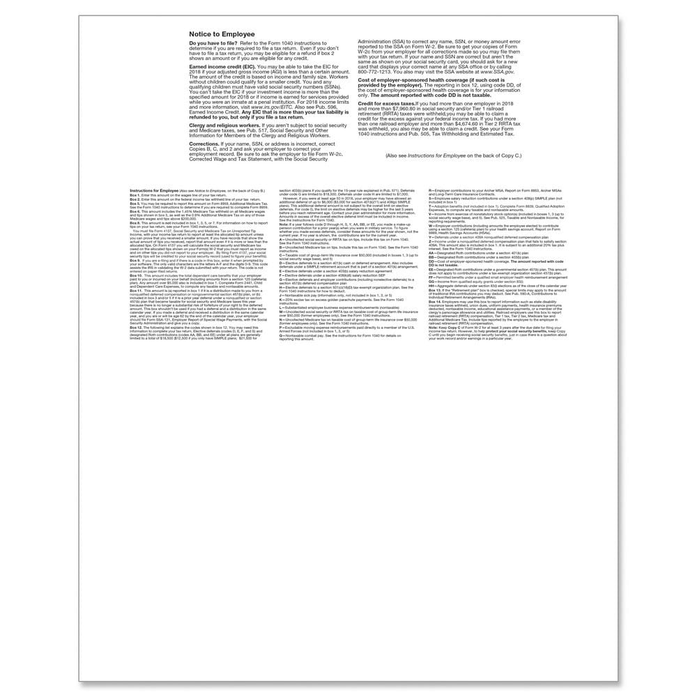 TFP W-2 N-Style 4-Up Employee’s Copies B, C, 2, 2 Combined- Pack of 500 - Image 2