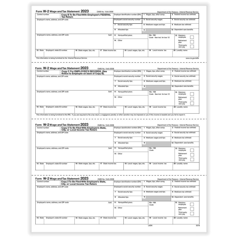 TFP W-2 N-Style 4-Up Employee’s Copies B, C, 2, 2 Combined- Pack of 500