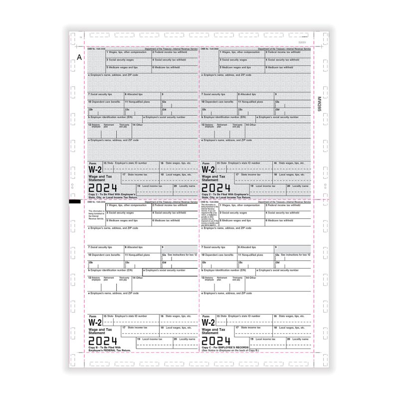 TFP 11" W-2 4-Up Box Employee’s Copy B, C, 2 And 2 or Extra Copy – V-Fold Duplex - Pack of 500