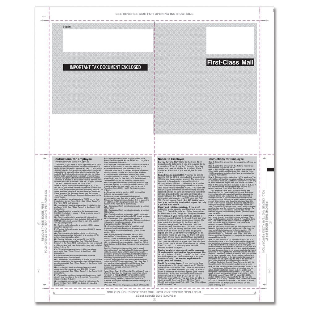 TFP 11" W-2 4-Up Box Employee’s Copy B, C, 2 And 2 or Extra Copy – V-Fold Duplex - Pack of 500 - Image 2