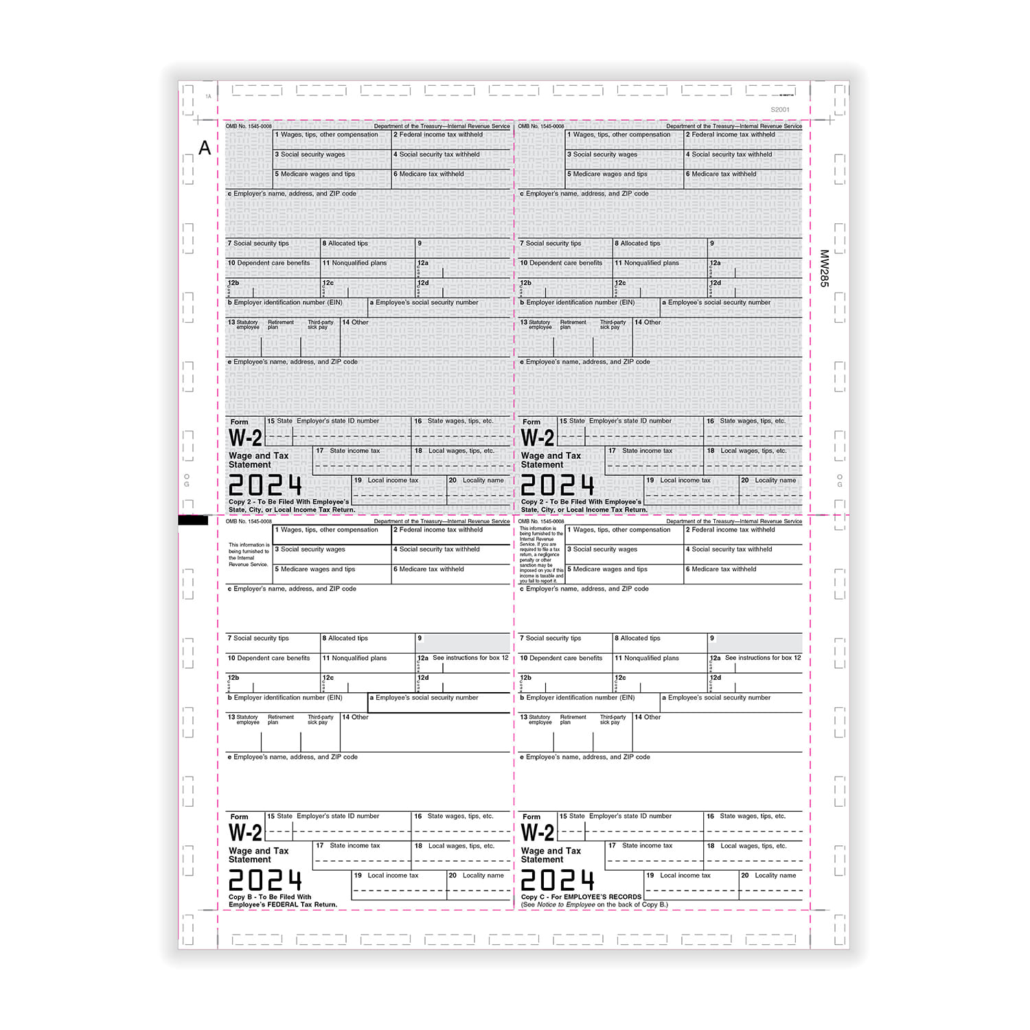TFP 11" W-2 4-Up Box Employee’s Copy B, C, 2 And 2 or Extra Copy – V-Fold Duplex - Pack of 500