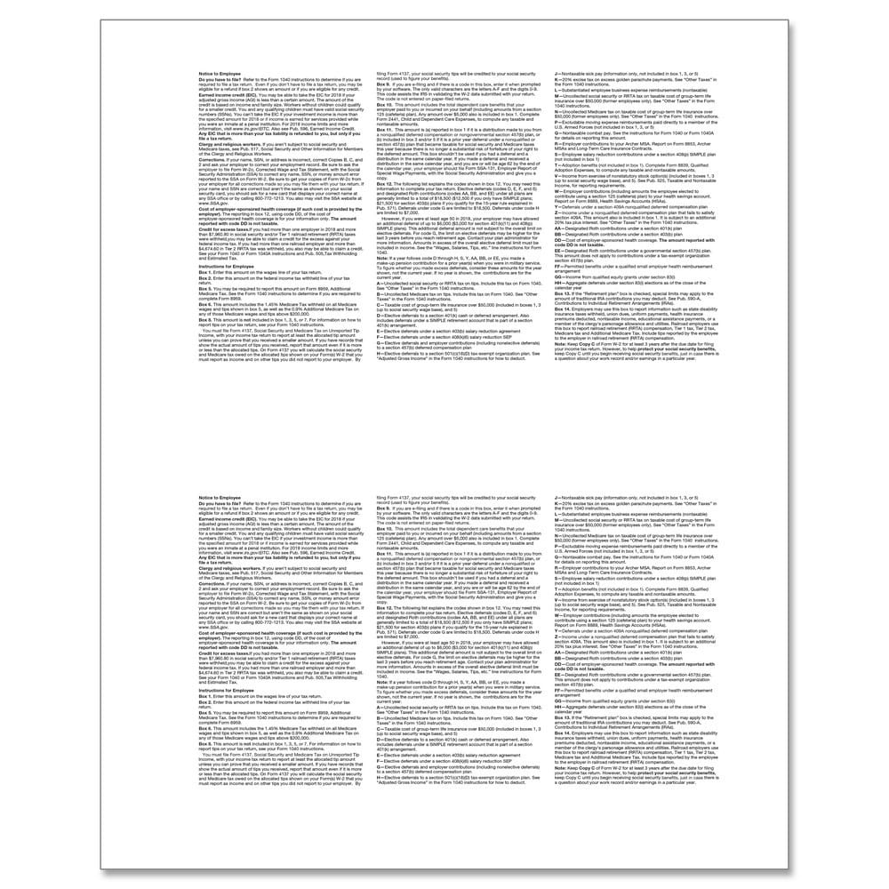 W-2 Blank, 2-Up, w/ Backer Instructions, Pack of 500 sheets, 2 forms per sheet, 1000 forms - Image 2