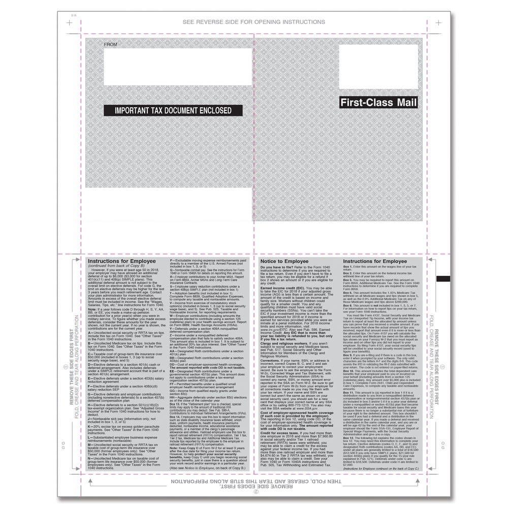 TFP 11" W-2 4-Up Box With Printed Backer Copy B – V-Fold Duplex - Pack of 500 - Image 2