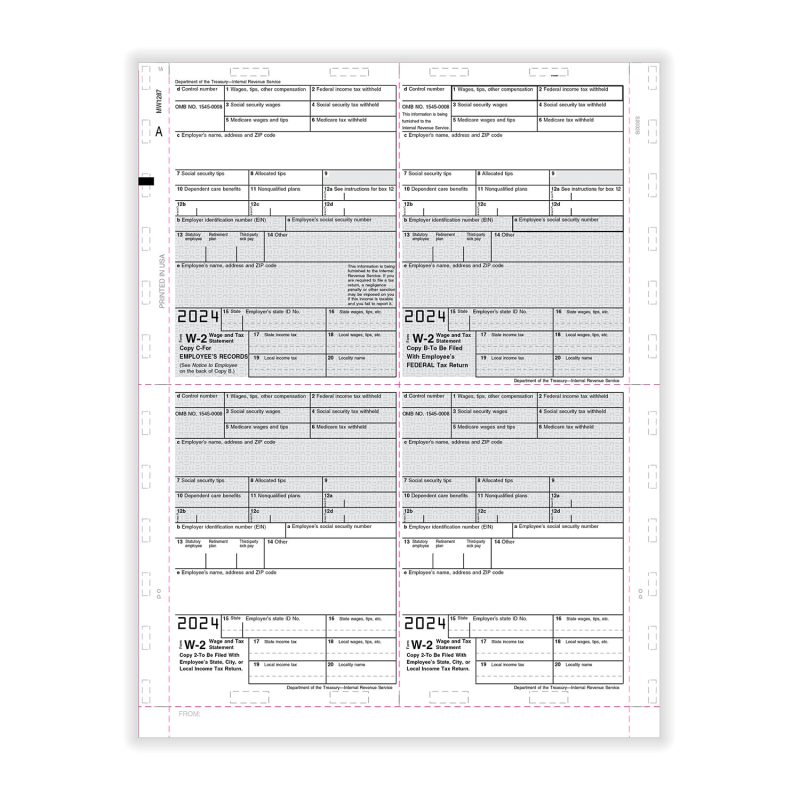 TFP 14" W-2 4-Up Box Employee’s Copy B, C, 2 Or Extra Copy – EZ-Fold Simplex - Pack of 500