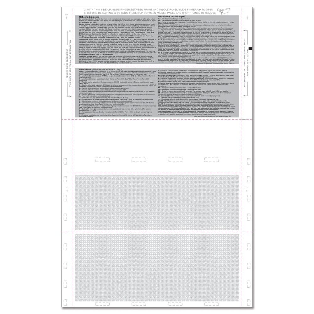 TFP 14" Blank W-2 Employee’s 4-Up Horizontal – Blank with Backer Instructions B,C,2, 2 – EZ-Fold Simplex - Pack of 500 - Image 2