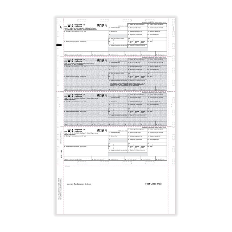 TFP 14" W-2 Employee’s 4-Up Horizontal – Copy B, C, 2, 2 – EZ-Fold Simplex - Pack of 500