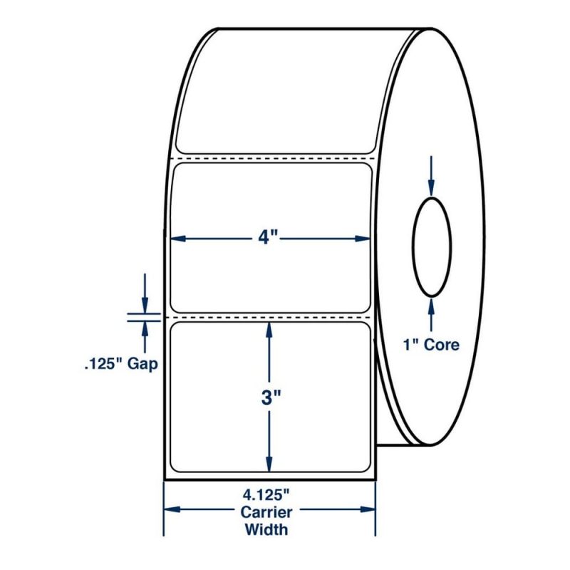 4" x 3" White Topcoated General Purpose Direct Print Thermal Labels, Perfed, 500 per roll (16 Rolls per Carton)