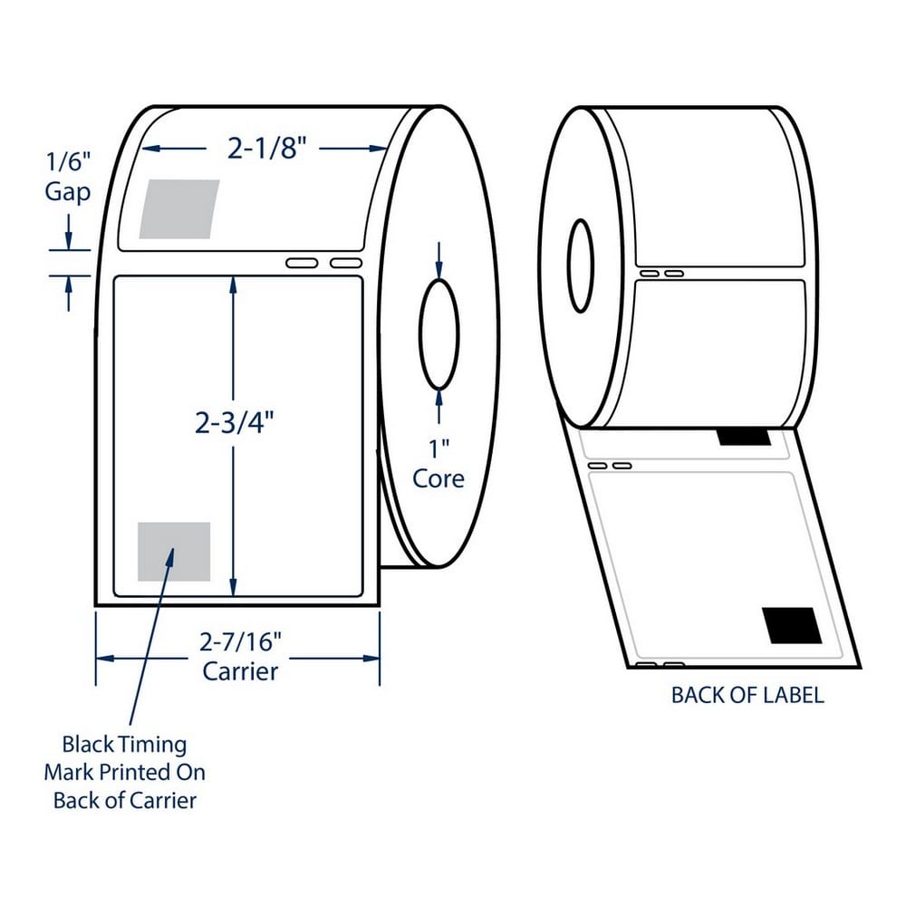 2.125" x 2.75" White Jumbo Diskette Label Direct Print Thermal Labels, 400 per roll (6 Rolls per Carton)