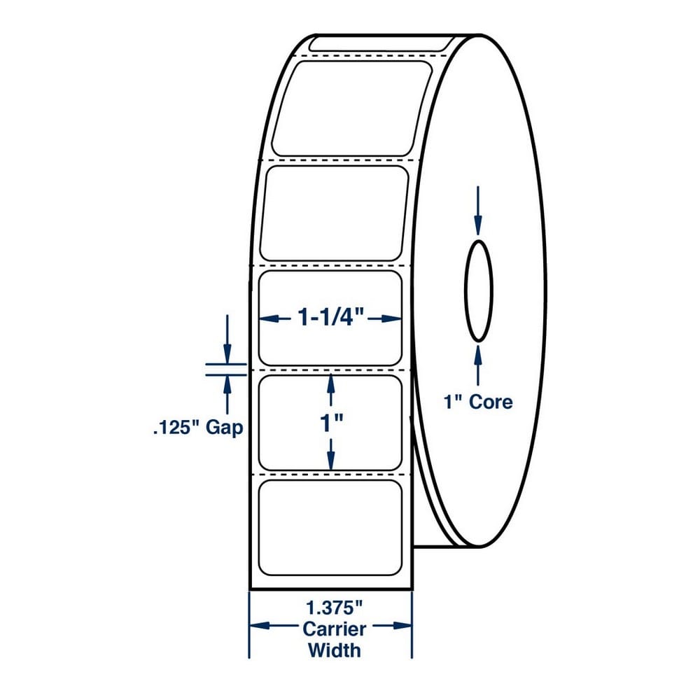 1.25" x 1" White Direct Print Thermal Labels, 1300 per roll (12 Rolls per Carton) - Image 2