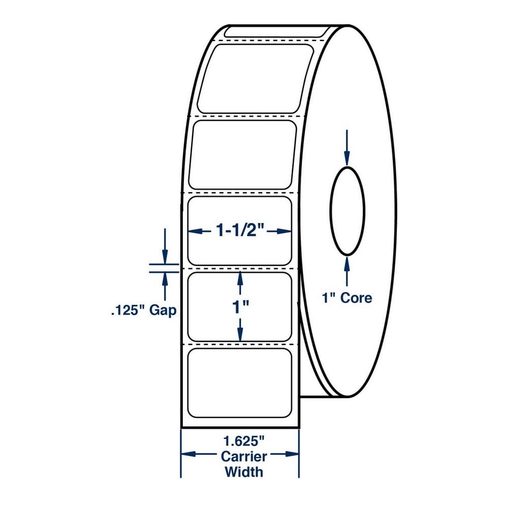 1.5" x 1" White Direct Print Thermal Labels, 1300 per roll (12 Rolls per Carton) - Image 2