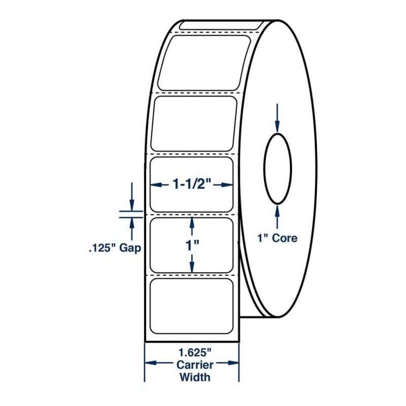 1.5" x 1" White Direct Print Thermal Labels, 1300 per roll (12 Rolls per Carton)