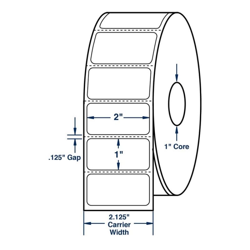 2" x 1" White Direct Print Thermal Labels, 1300 per roll (12 Rolls per Carton)
