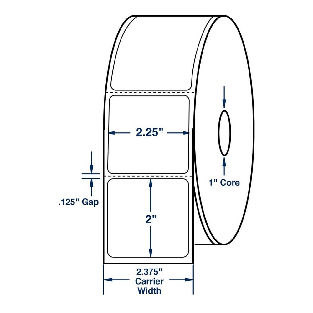 2.25" x 2" White Direct Print Thermal Labels, 700 per roll (12 Rolls per Carton)
