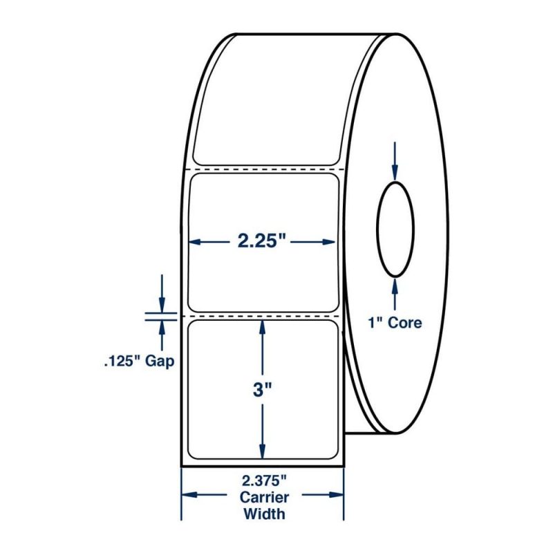 2.25" x 3" White Direct Print Thermal Labels, 500 per roll (12 Rolls per Carton)