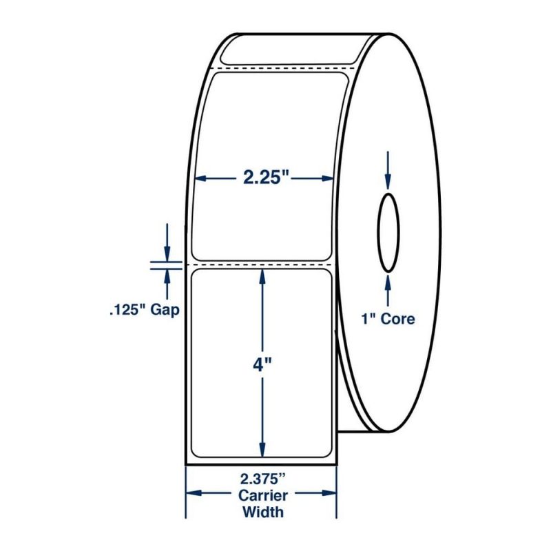 2.25" x 4" White Direct Print Thermal Labels, 350 per roll (12 Rolls per Carton)