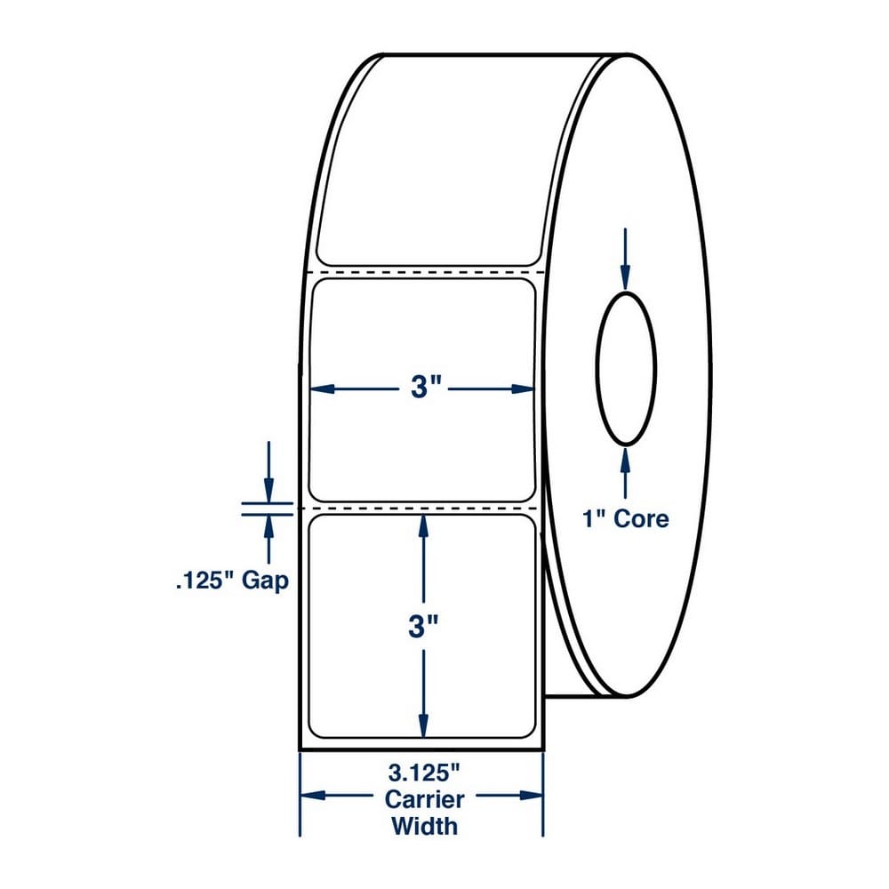 3" x 3" White Direct Print Thermal Labels, 500 per roll (12 Rolls per Carton) - Image 2