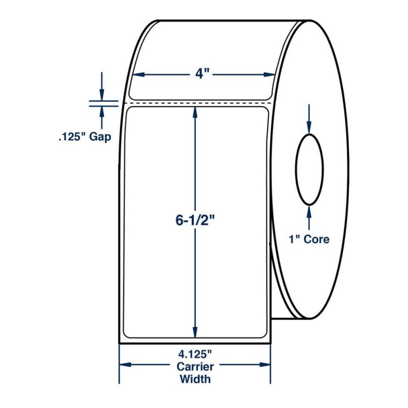 4" x 6.5" White Direct Print Thermal Labels, 200 per roll (12 Rolls per Carton)