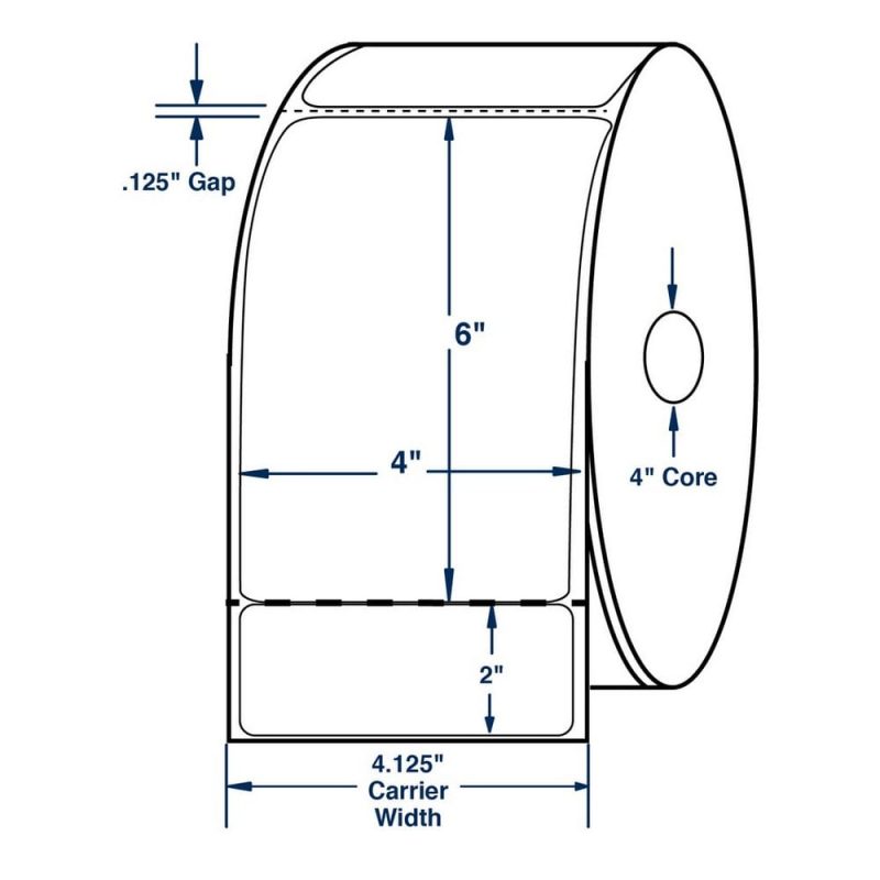 4" x 8" White Direct Print Thermal Labels, 185 per roll (12 Rolls per Carton)