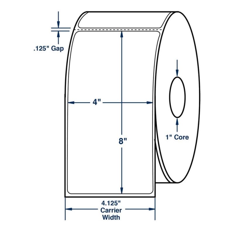 4" x 8" White Direct Print Thermal Labels, 200 per roll (12 Rolls per Carton)