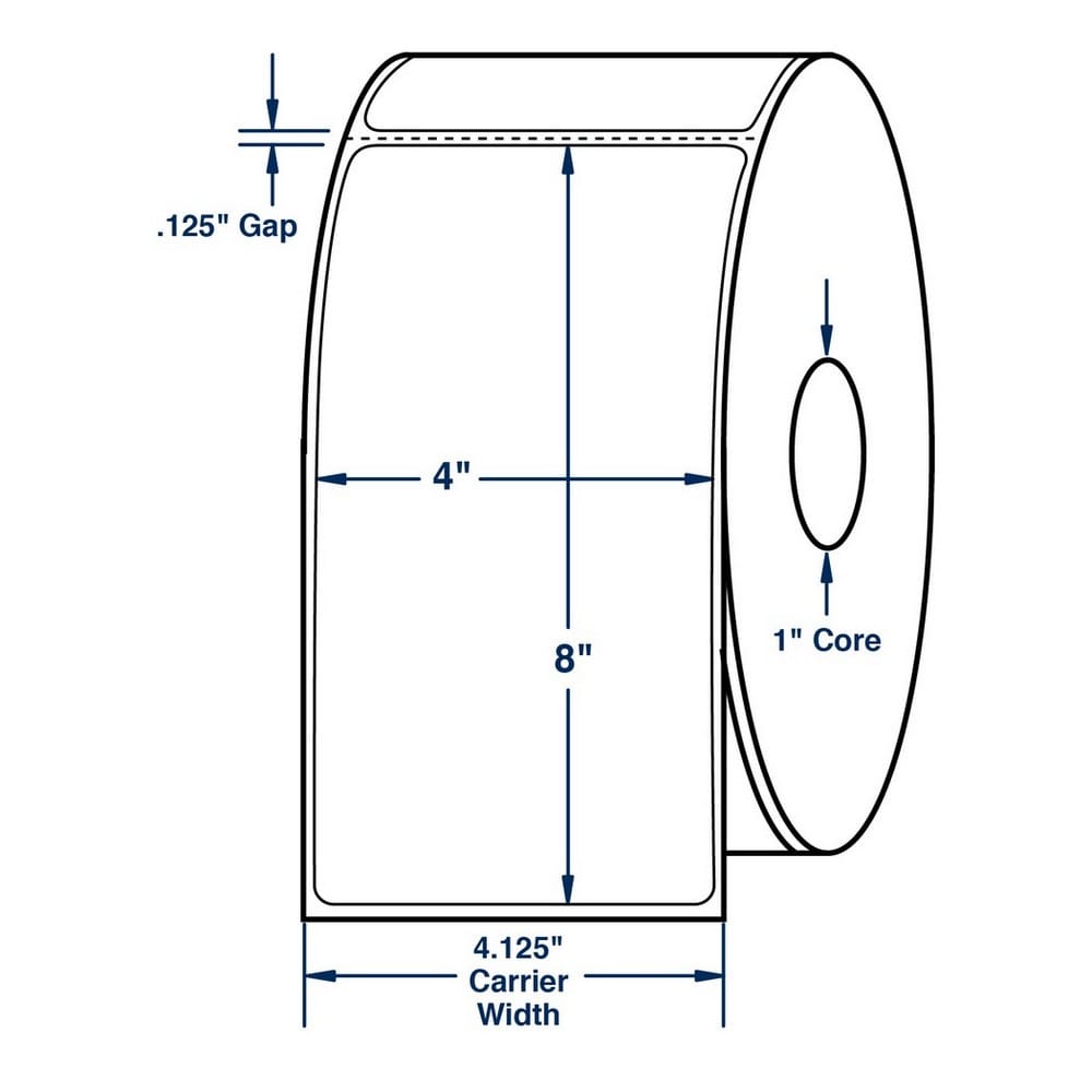 4" x 8" White Direct Print Thermal Labels, 200 per roll (12 Rolls per Carton)