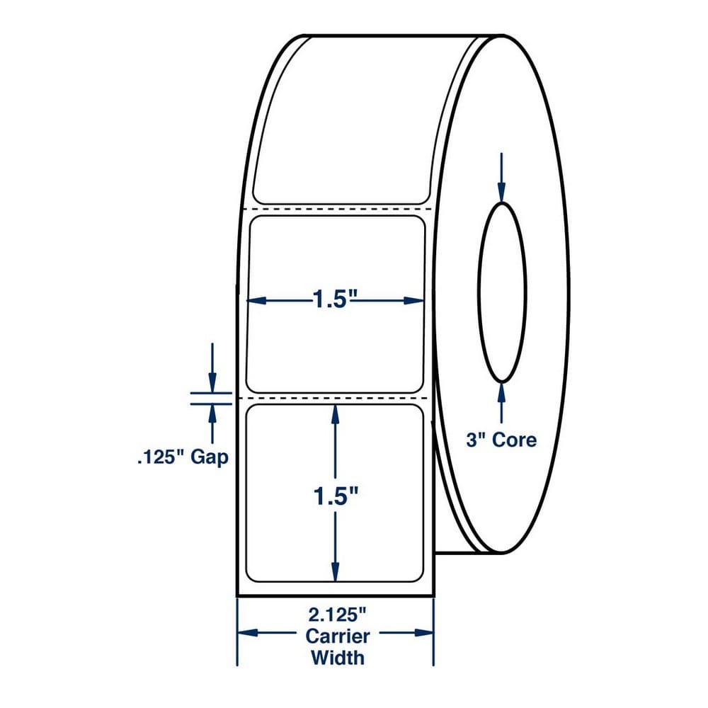 1.5" x 1.5" White Direct Print Thermal Labels, 900 per roll (12 Rolls per Carton) - Image 2