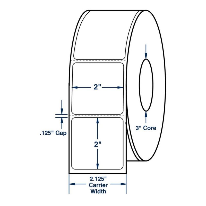 2" x 2" White Direct Print Thermal Labels, 700 per roll (12 Rolls per Carton)