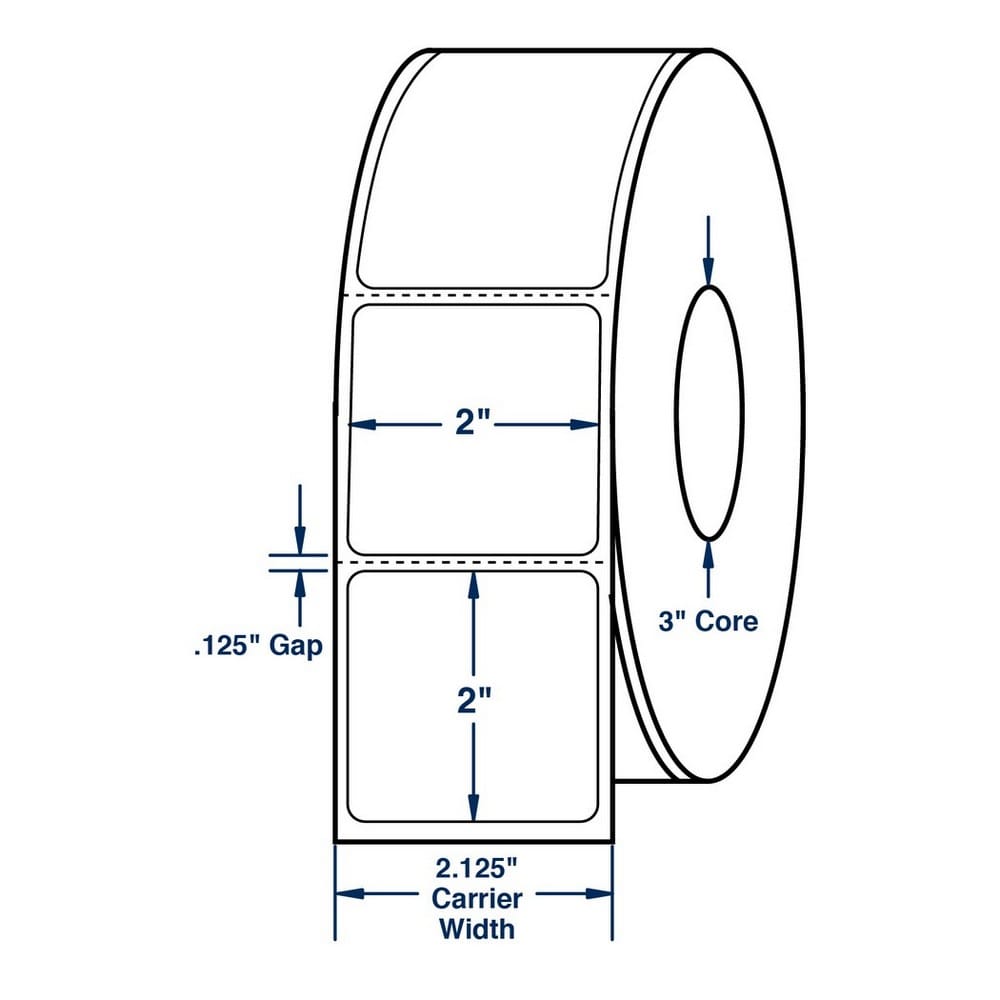 2" x 2" White Direct Print Thermal Labels, 700 per roll (12 Rolls per Carton)