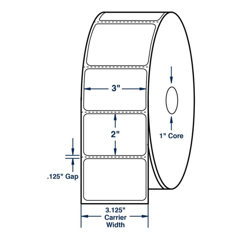 3" x 2" White Direct Print Thermal Labels, 700 per roll (12 Rolls per Carton)