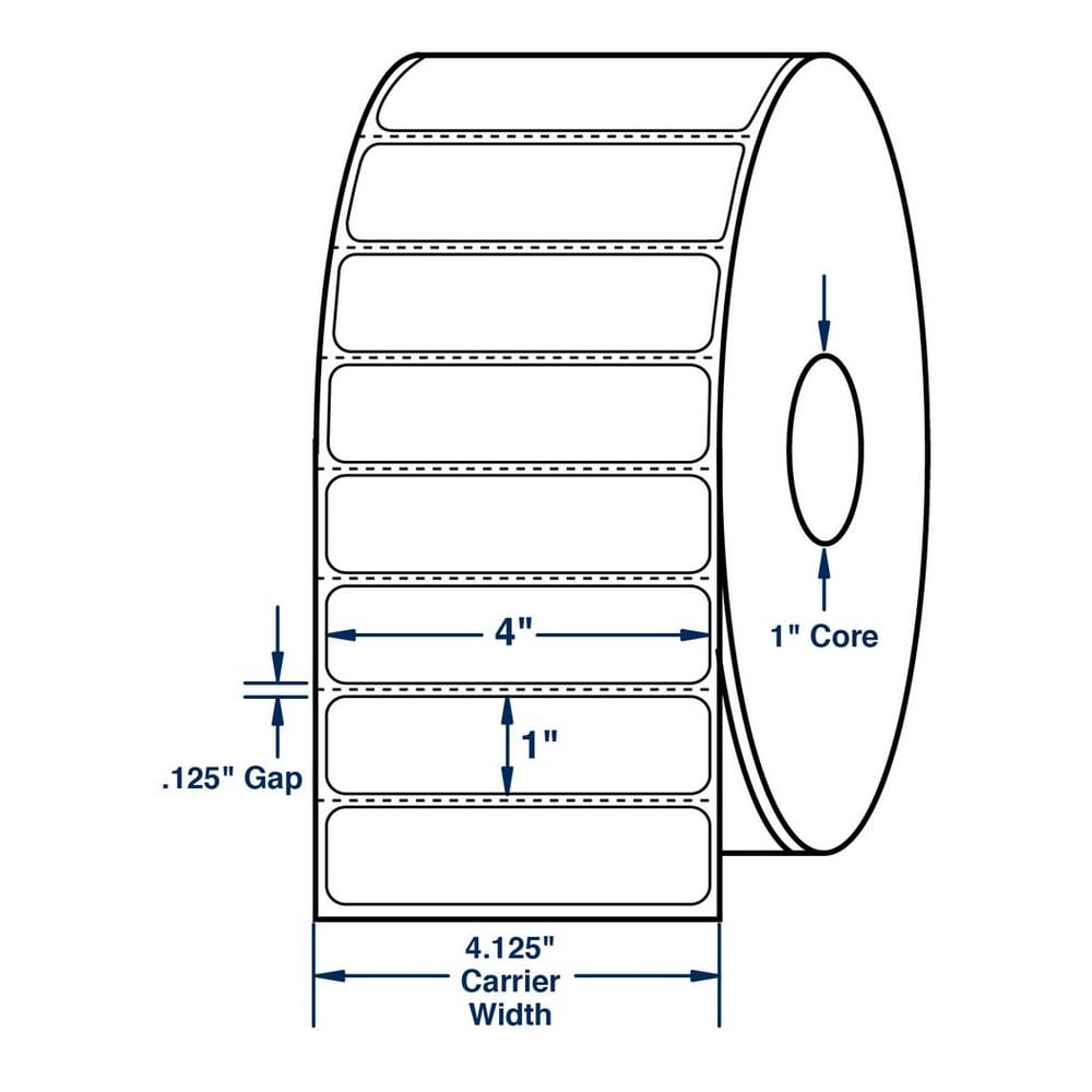 4" x 1" White Direct Print Thermal Labels, 1300 per roll (12 Rolls per Carton)