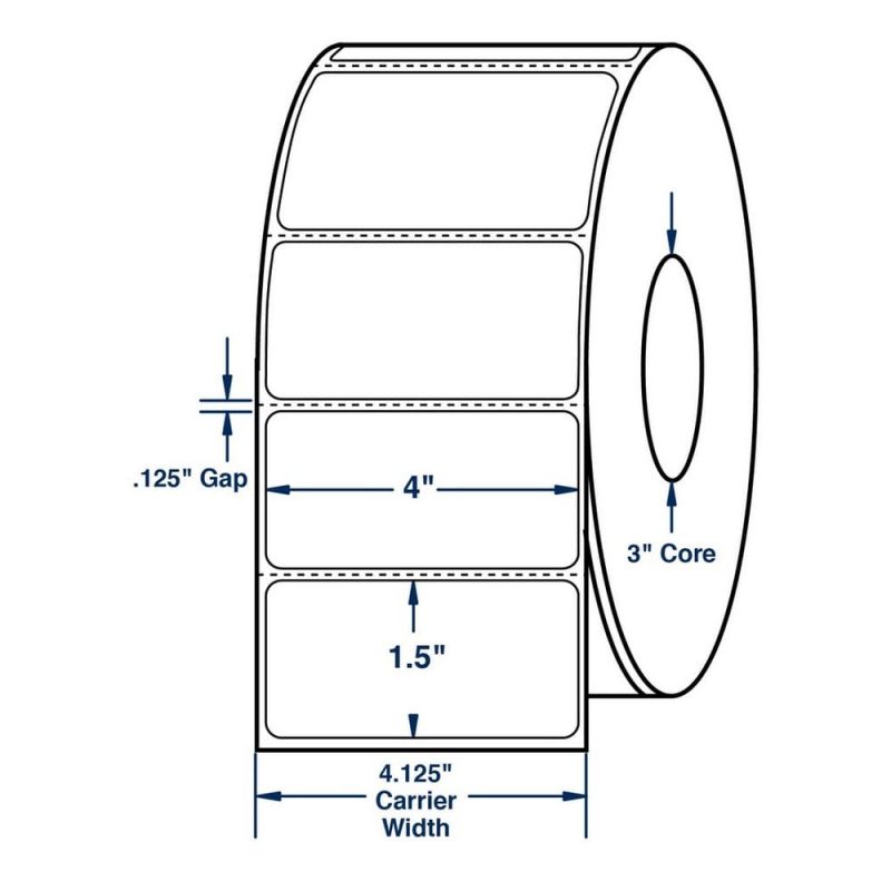 4" x 1.5" White Direct Print Thermal Labels, 900 per roll (12 Rolls per Carton)