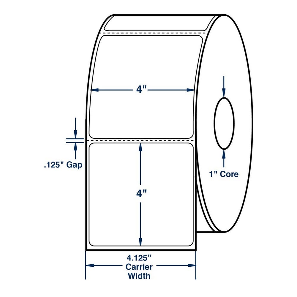 4" x 4" White Direct Print Thermal Labels, 350 per roll (12 Rolls per Carton)