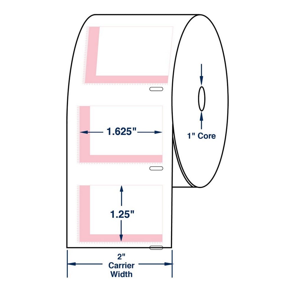 1.625" x 1.25" White Direct Print Thermal Labels, 200 per roll (12 Rolls per Carton)