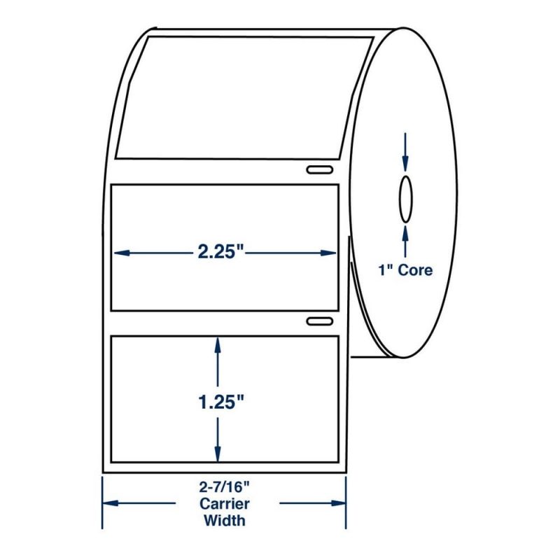 2.25" x 1.25" White Direct Print Thermal Labels, 1000 per roll (6 Rolls per Carton)