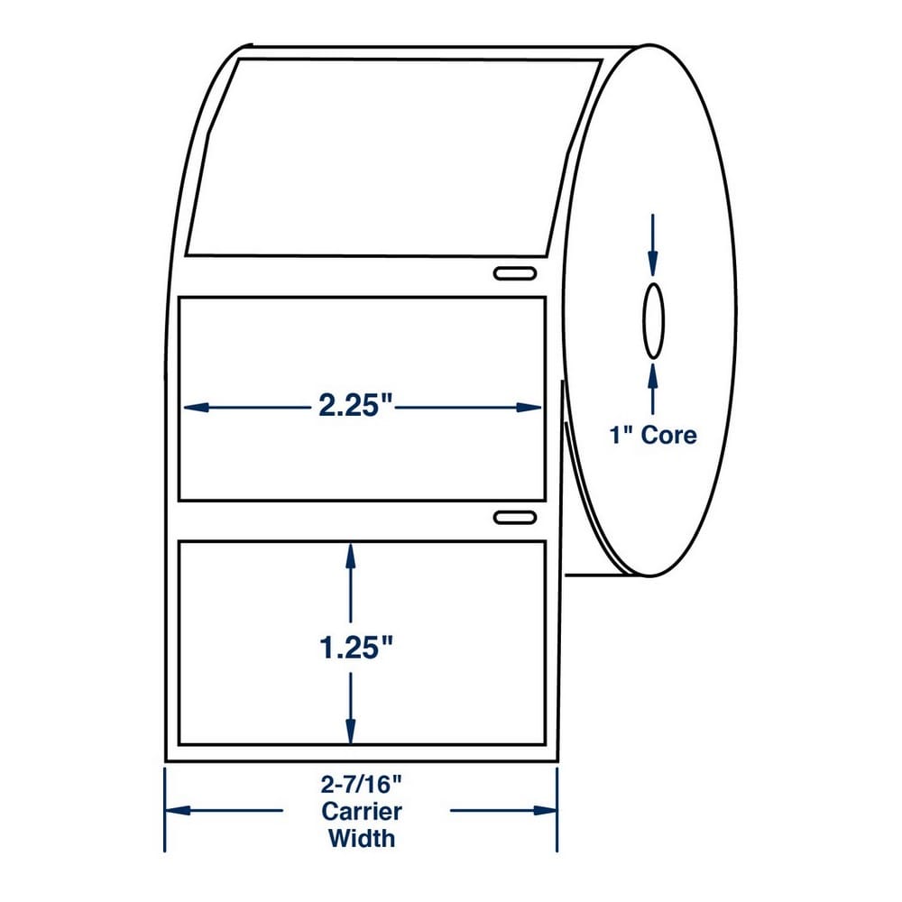 2.25" x 1.25" White Direct Print Thermal Labels, 1000 per roll (6 Rolls per Carton)