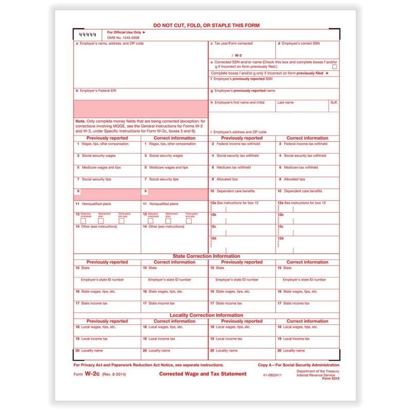 TFP W-2C Corrected Income Fed Copy A - Pack of 100
