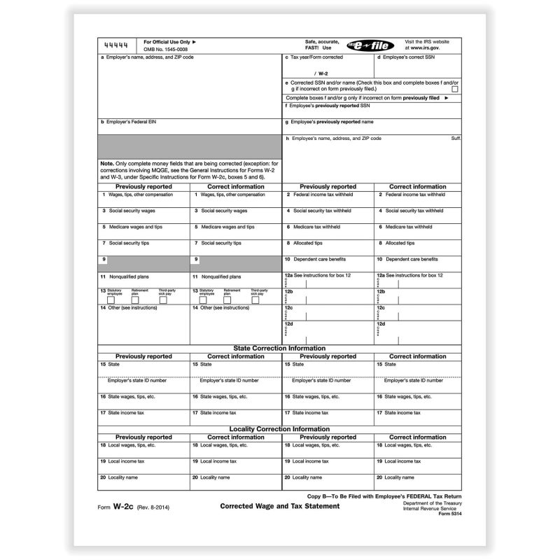 TFP W-2C Corrected Income Employee’s Fed Copy B - Pack of 100
