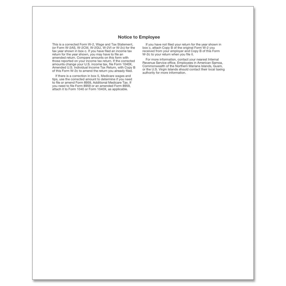 TFP W-2C Corrected Income Employee’s Copy C and/or State, City, Local Copy 2 - Pack of 100 - Image 2