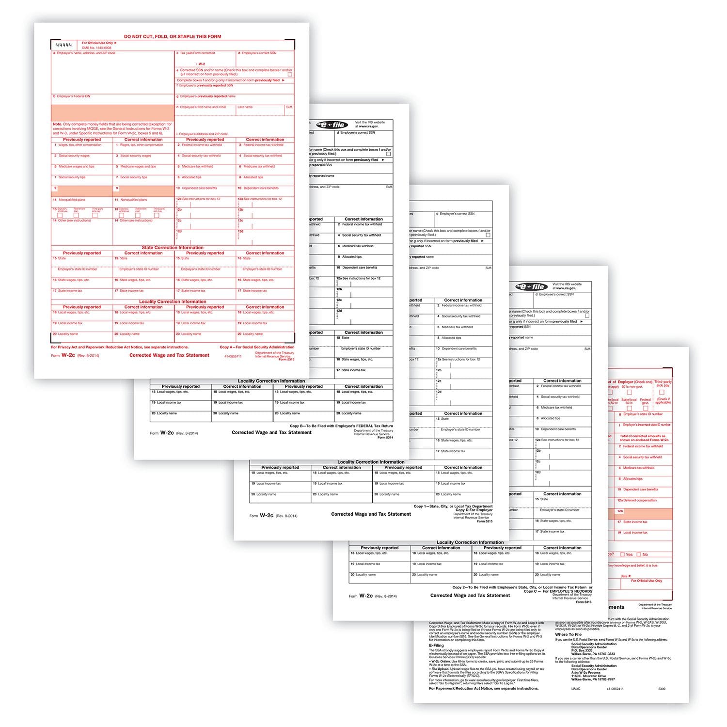 TFP W-2C Corrected Income Packaged Laser Sets, 4-Part, 25 Employees