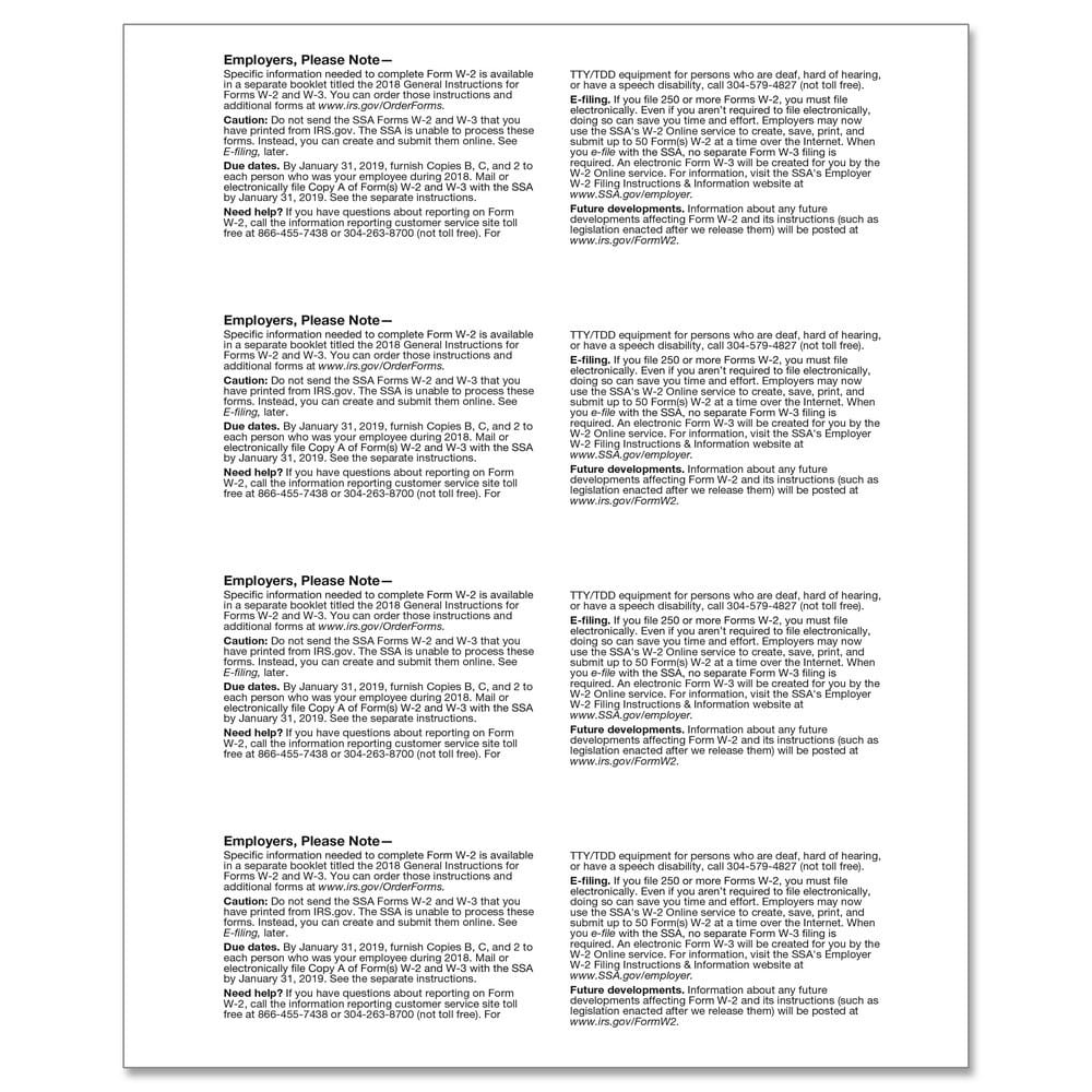 TFP W-2 4-Up Horizontal Employer’s Copies 1/D, 1/D, 1/D, 1/D Combined - Pack of 100 - Image 2
