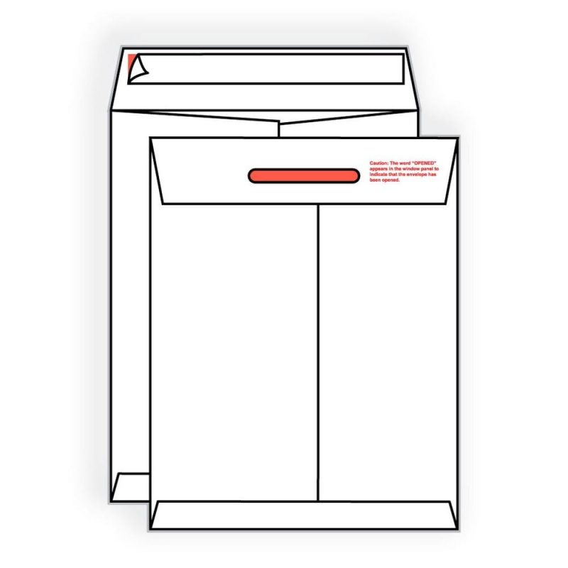 Open End Tamper Evident Kwik-Tak, 9" x 12", 14#, Bright White, Moisture Resistant, Center Seam, No Window (Box of 100)