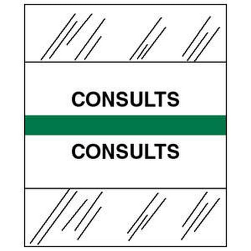 Consults Chart Divider Tabs, 1-1/4" x 1/2", Green (Pack of 100)