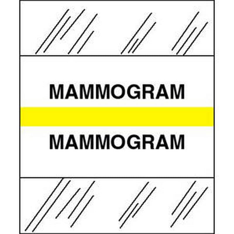Mammogram Chart Divider Tabs, 1-1/4" x 1/2", Yellow (Pack of 100)